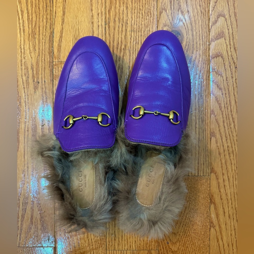 Purple Gucci Princetown Loafers with fur EU 40